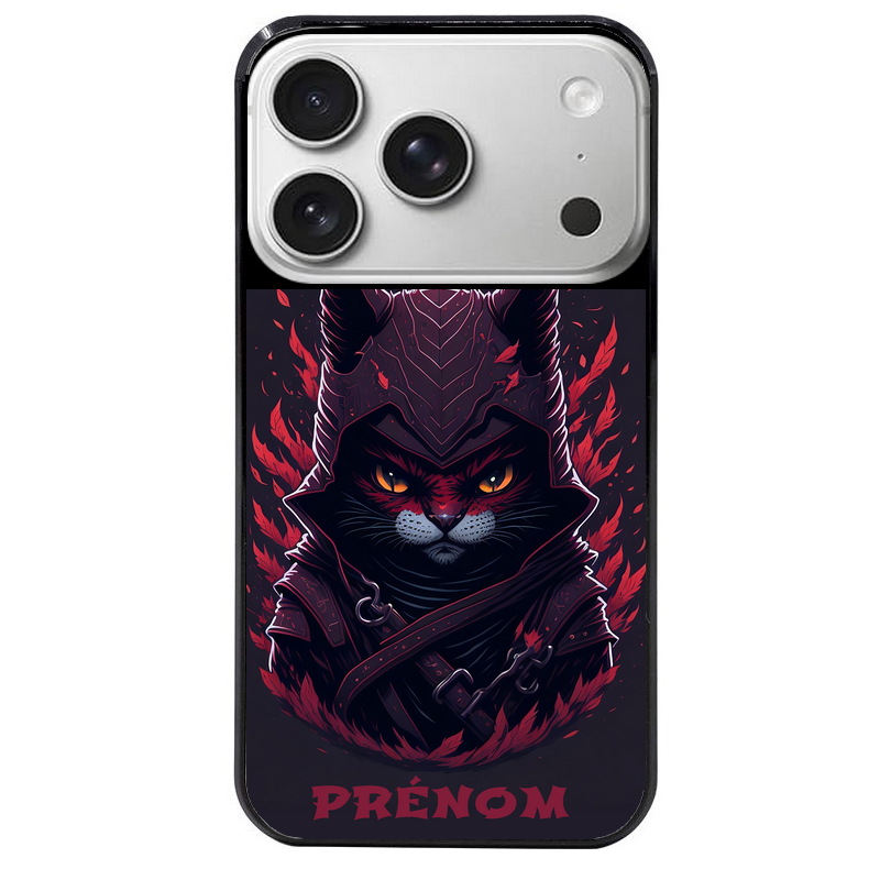 Coque noire taperso pour Iphone 17 17E AIR MAX PRO avec motif chat samourai personnalise protection antichoc personnalisée