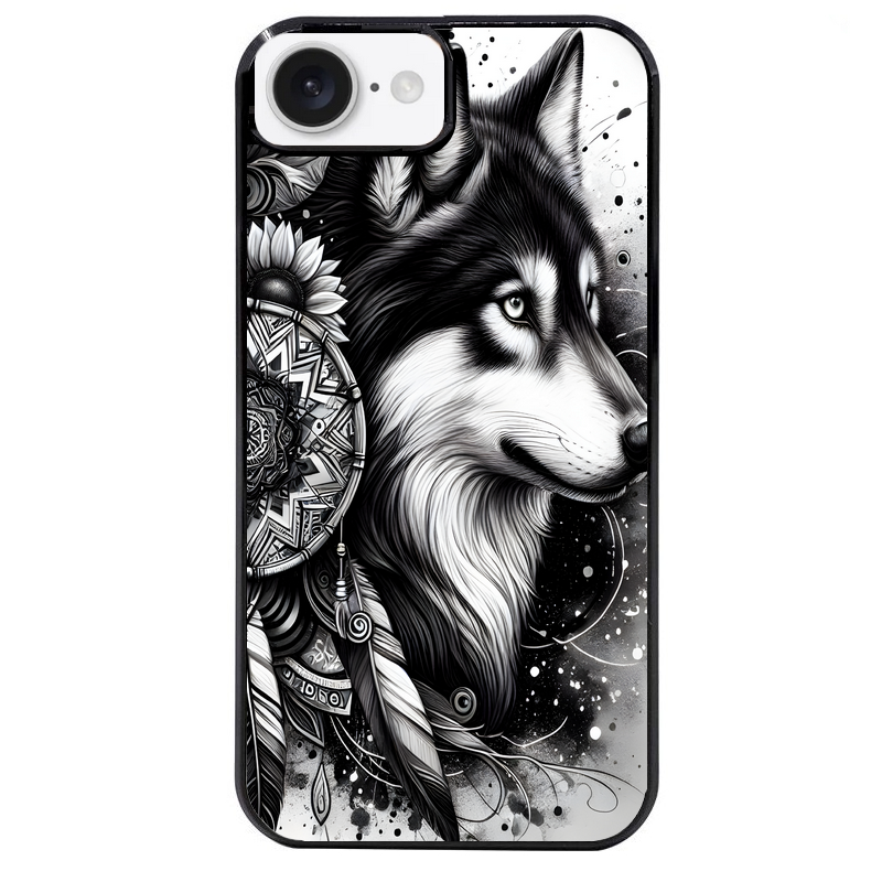 Coque noire taperso pour Iphone 17 17E AIR MAX PRO avec motif loup dreamcatcher protection antichoc personnalisée