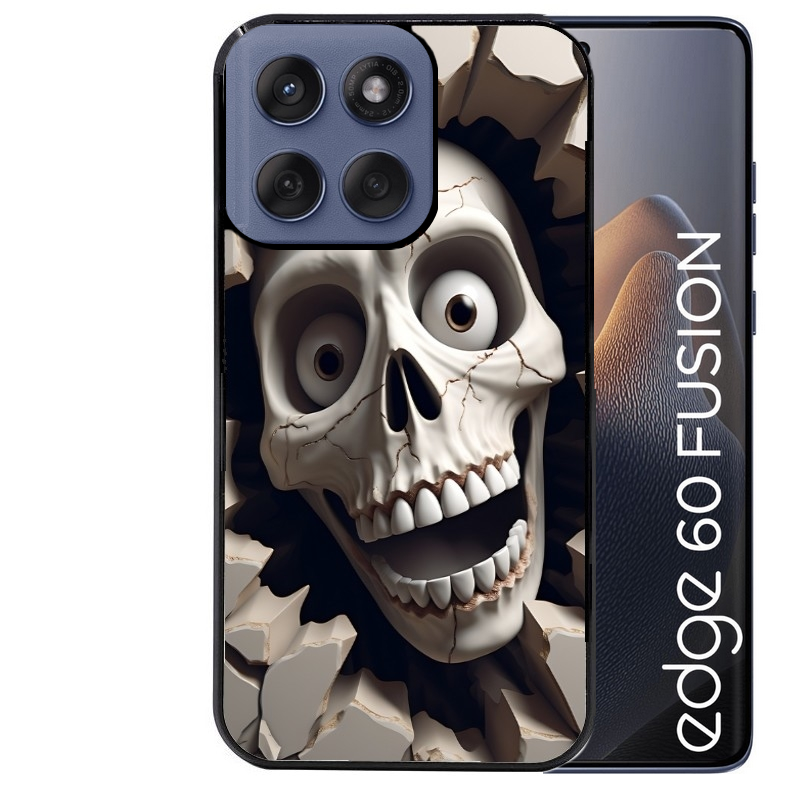 Coque noire taperso pour Moto Edge 60 et Neo Fusion Pro avec motif tete de mort smile protection antichoc personnalisée