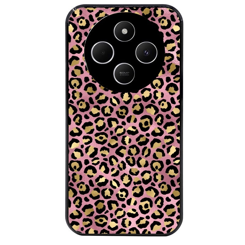 Coque noire taperso pour POCO C75 avec motif leopard rose protection antichoc personnalisée
