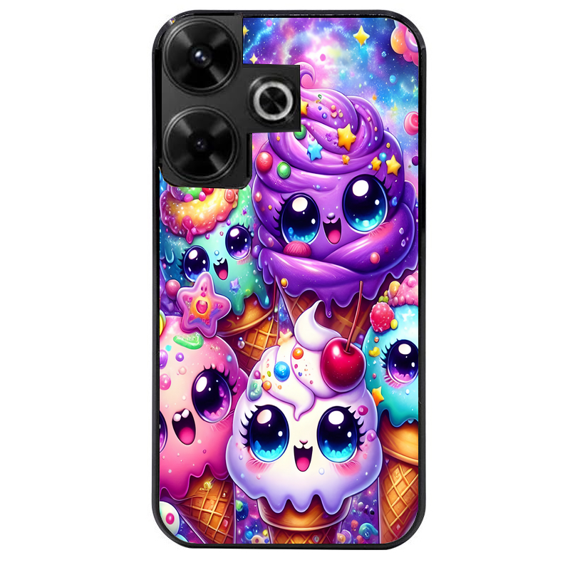 Coque noire taperso pour POCO M6 4G avec motif anime ice cream kawaii protection antichoc personnalisée