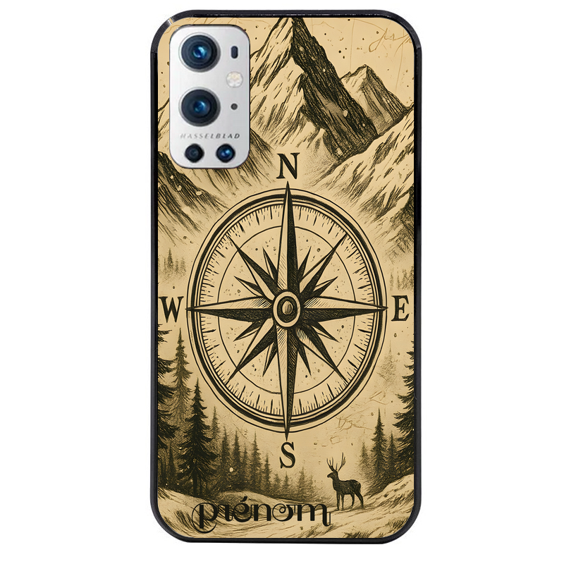 Coque noire taperso pour OnePlus 9 et 9 PRO avec motif voyage et boussole protection antichoc personnalisée
