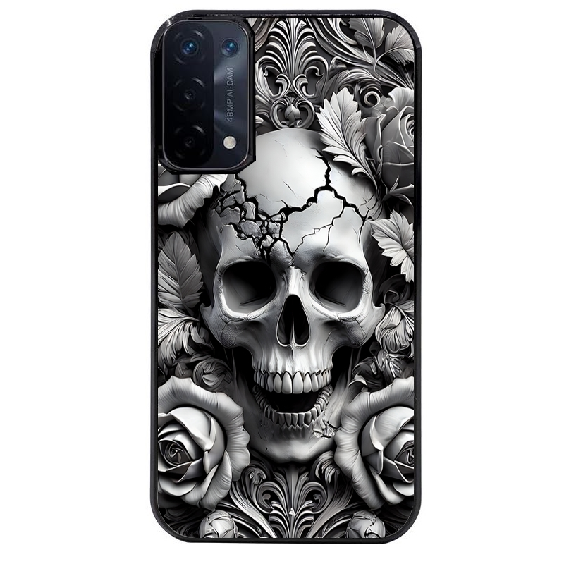 Coque noire taperso pour OPPO A54 et A74 5G avec motif tete de mort fleur protection antichoc personnalisée