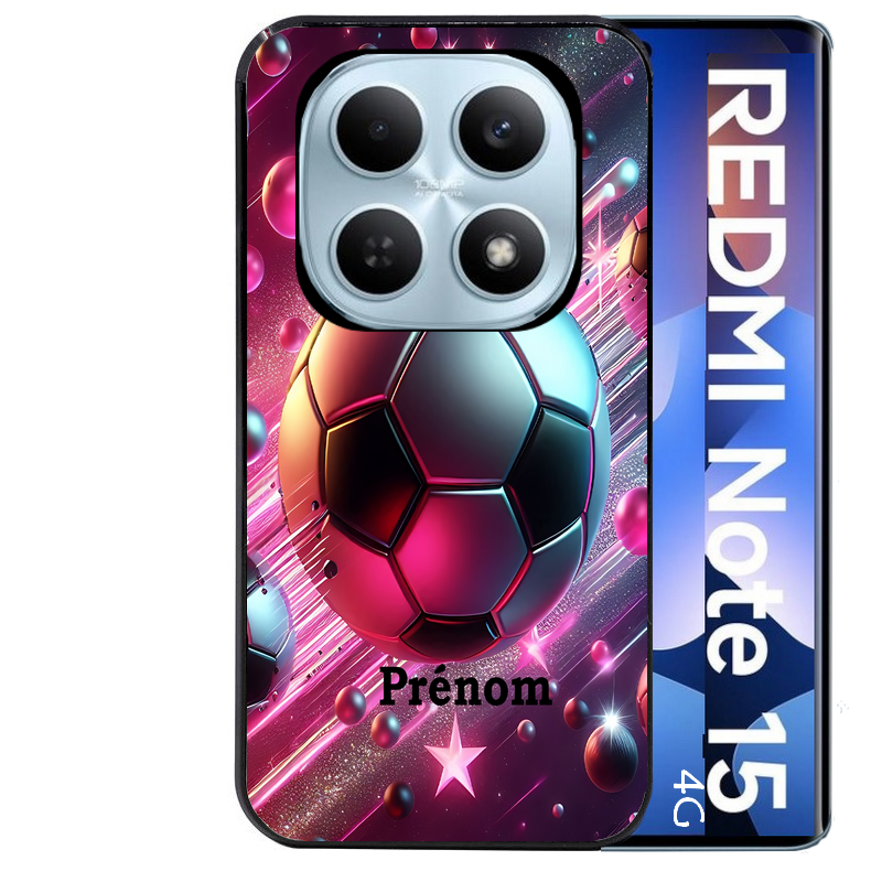 Coque noire taperso pour Redmi Note 15 et PRO PLUS 4G 5G avec motif foot etoile personnalisee protection antichoc personnalisée