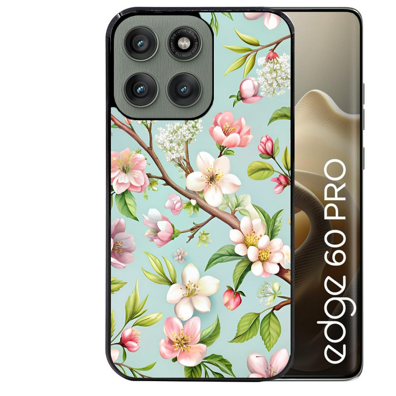 Coque noire taperso pour Moto Edge 60 et Neo Fusion Pro avec motif fleur de printemps protection antichoc personnalisée