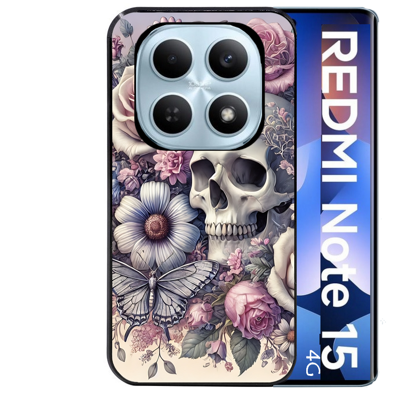 Coque noire taperso pour Redmi Note 15 et PRO PLUS 4G 5G avec motif tete de mort pastel protection antichoc personnalisée