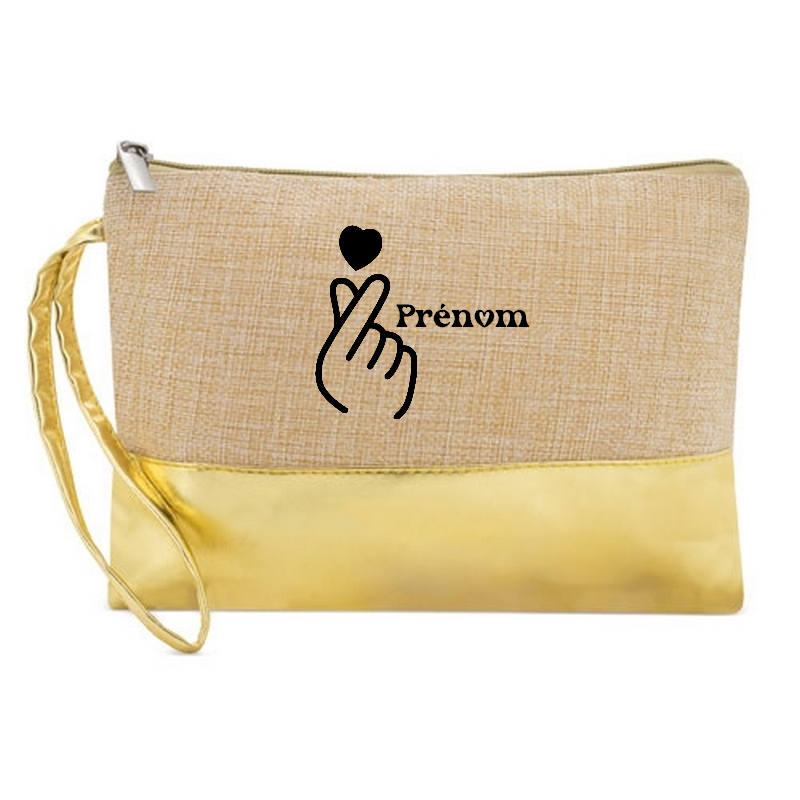 Pochette korean heart personnalisée en jute et doré en jute et doré
