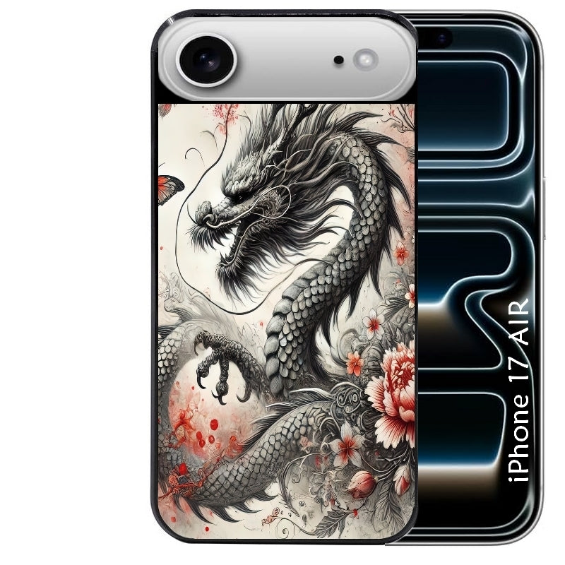 Coque noire taperso pour Iphone 17 17E AIR MAX PRO avec motif dragon japan protection antichoc personnalisée