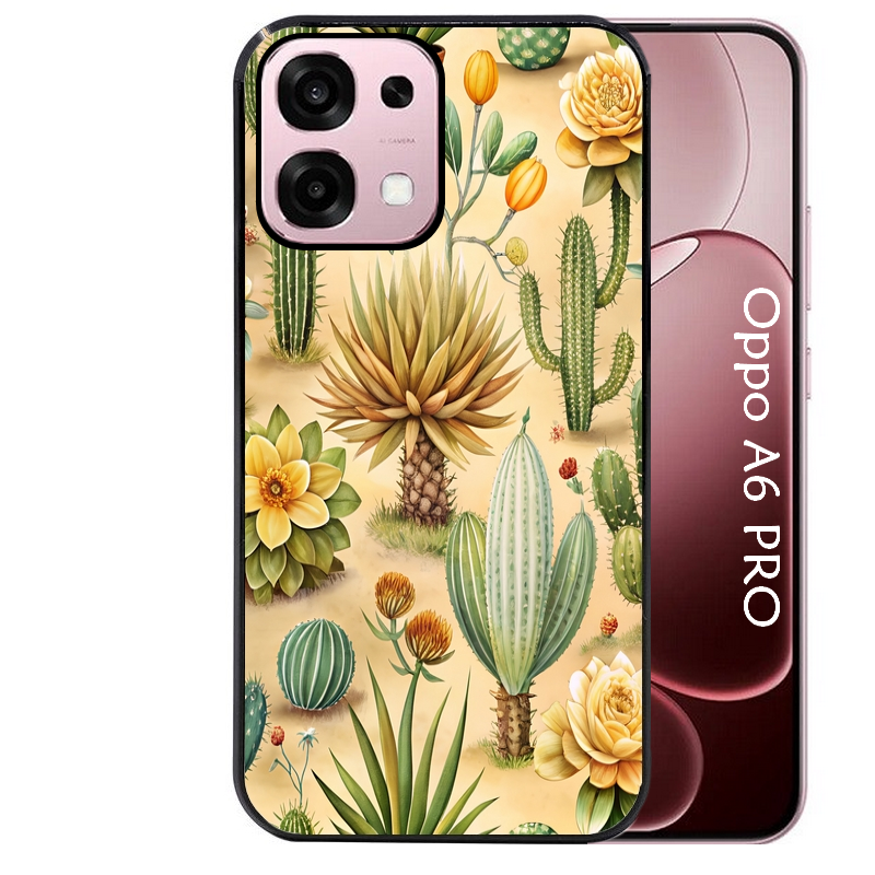 Coque noire taperso pour OPPO A6 PRO 4G et 5G avec motif cactus et succulent protection antichoc personnalisée