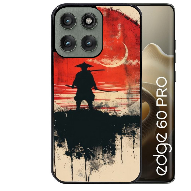 Coque noire taperso pour Moto Edge 60 et Neo Fusion Pro avec motif samourai rouge protection antichoc personnalisée