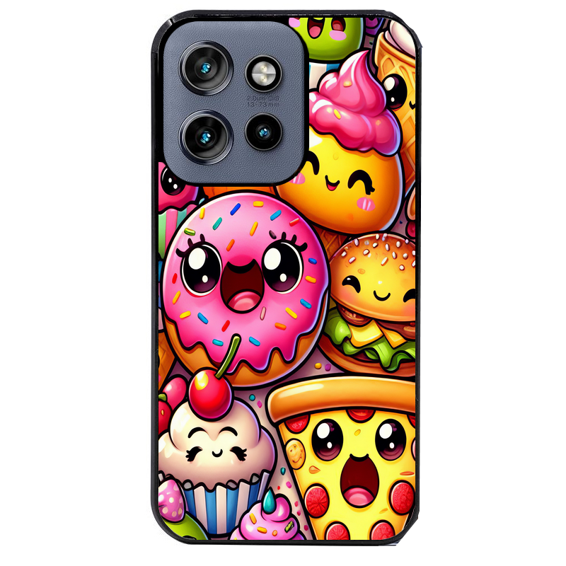 Coque noire taperso pour Moto Edge 60 et Neo Fusion Pro avec motif anime donut kawaii protection antichoc personnalisée