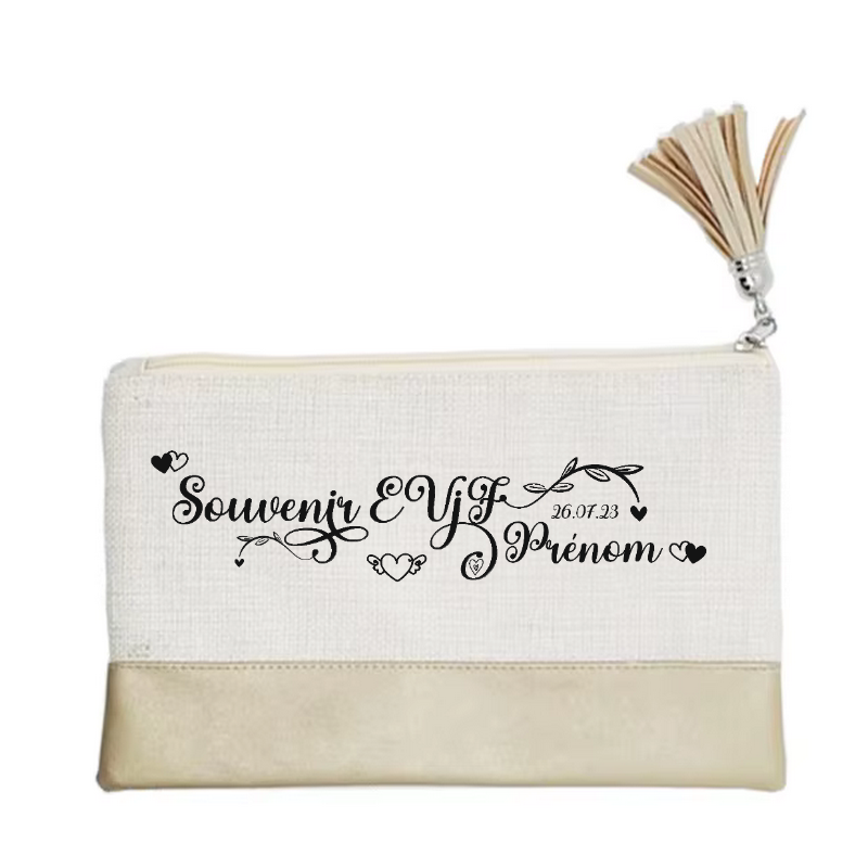 Pochette personnalisée motif EVJF top souvenir en toile et simili cuir personnalisée