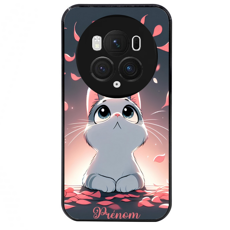 Coque noire taperso pour Magic 5 6 LITE et PRO avec motif chat anime avec votre prenom protection antichoc personnalisée