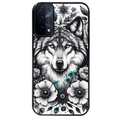 Coque noire taperso pour OPPO A54 et A74 5G avec motif loup et fleur protection antichoc personnalisée