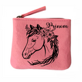 Porte monnaie personnalisé cheval fleurs en feutrine en feutrine