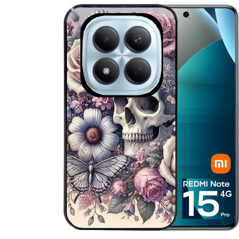 Coque noire taperso pour Redmi Note 15 et PRO PLUS 4G 5G avec motif tete de mort pastel protection antichoc personnalisée