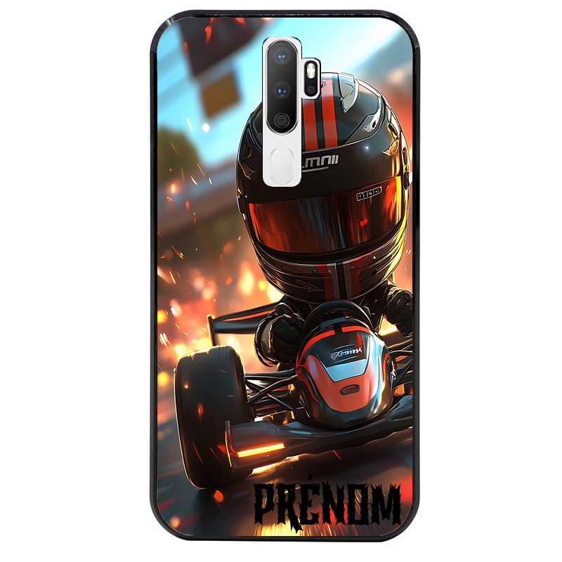 Coque noire taperso pour OPPO A5 A9 2020 avec motif karting f1 personnalisee protection antichoc personnalisée