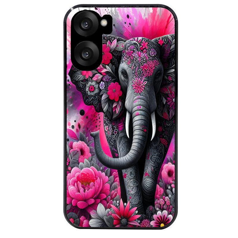 Coque noire taperso pour OnePlus Nord CE5 avec motif elephant et fleurs protection antichoc personnalisée