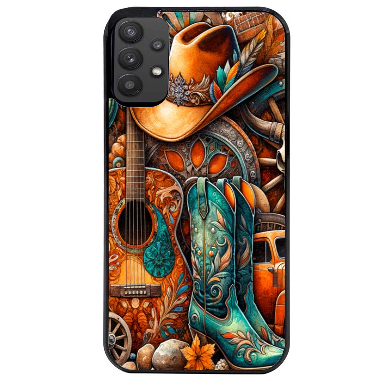 Coque noire taperso pour galaxy A22 A32 A52 A52S 4G 5G  avec motif cow boy et texas automne protection antichoc personnalisée