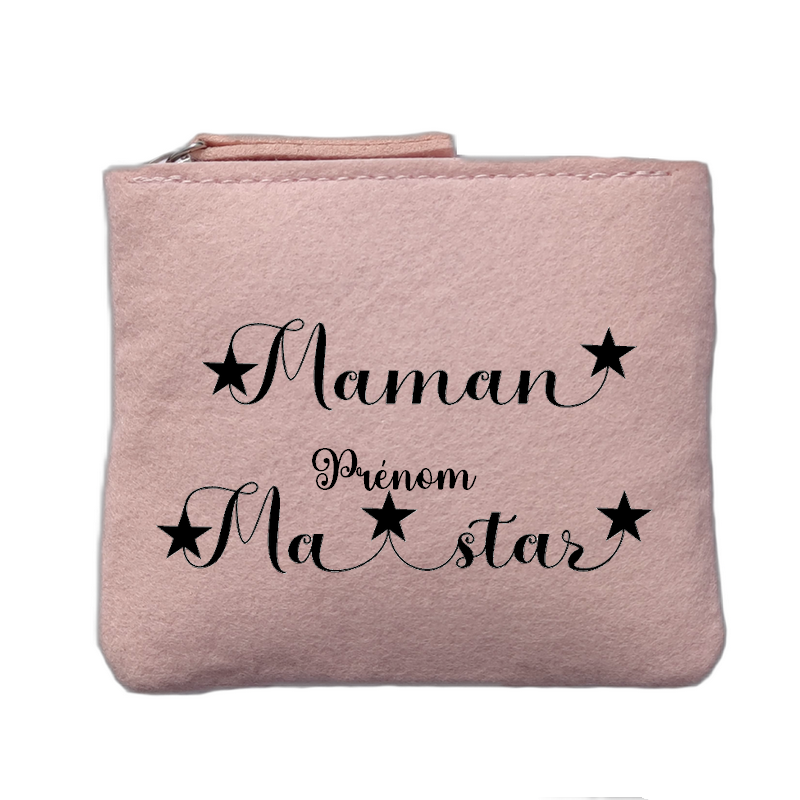 Porte monnaie personnalisé motif maman star rose clair en feutrine en feutrine