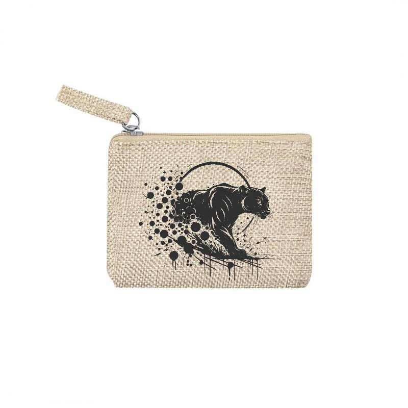 Pochette personnalisée motif panthere black en toile et simili cuir personnalisée