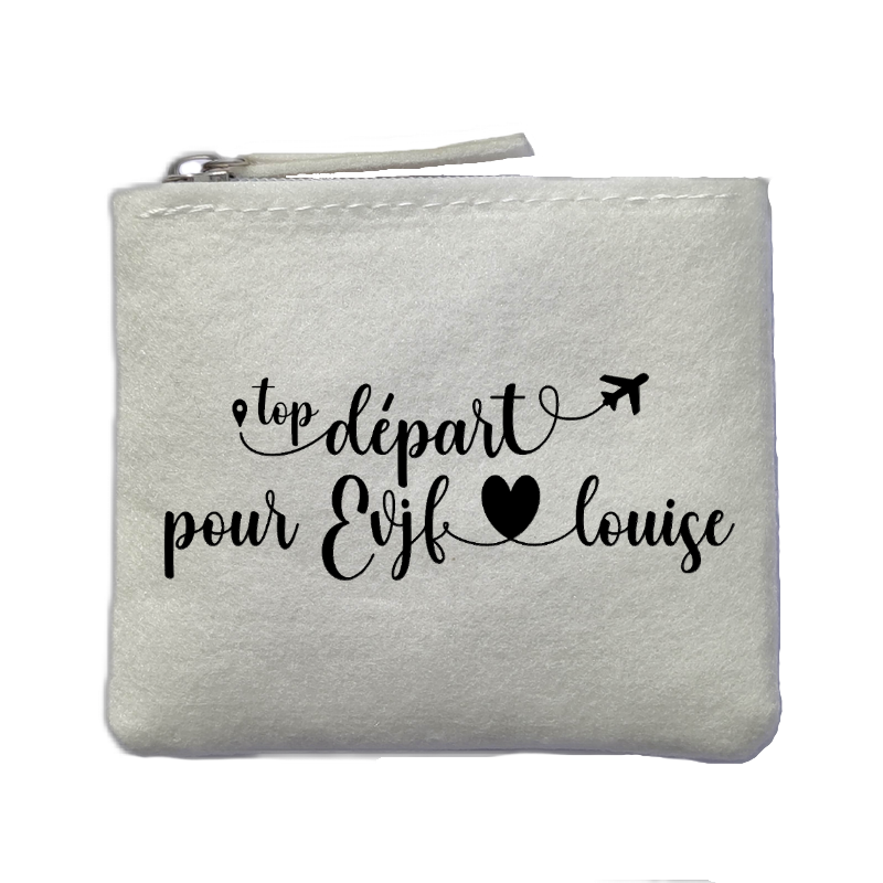 Porte monnaie personnalisé EVJF depart ivoire en feutrine en feutrine ivoire