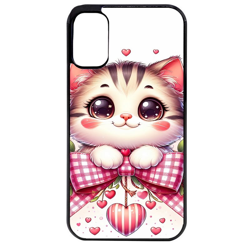 Coque noire taperso pour Moto E13 E14 E15 avec motif chat noeud et coeur protection antichoc personnalisée