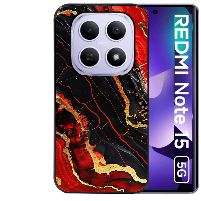 Coque noire taperso pour Redmi Note 15 et PRO PLUS 4G 5G avec motif marbre rouge protection antichoc personnalisée