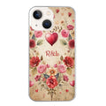 Coque taperso pour Iphone 12 et PRO MINI PRO MAX avec motif coeur vintage et initiales personnalisee protection antichoc personnalisée