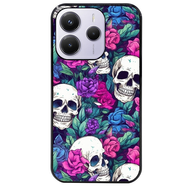 Coque noire taperso pour Redmi Note 14 et PRO PLUS 4G 5G avec motif tete de mort violet protection antichoc personnalisée