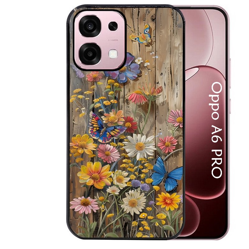 Coque noire taperso pour OPPO A6 PRO 4G et 5G avec motif bois et papillon 1 protection antichoc personnalisée