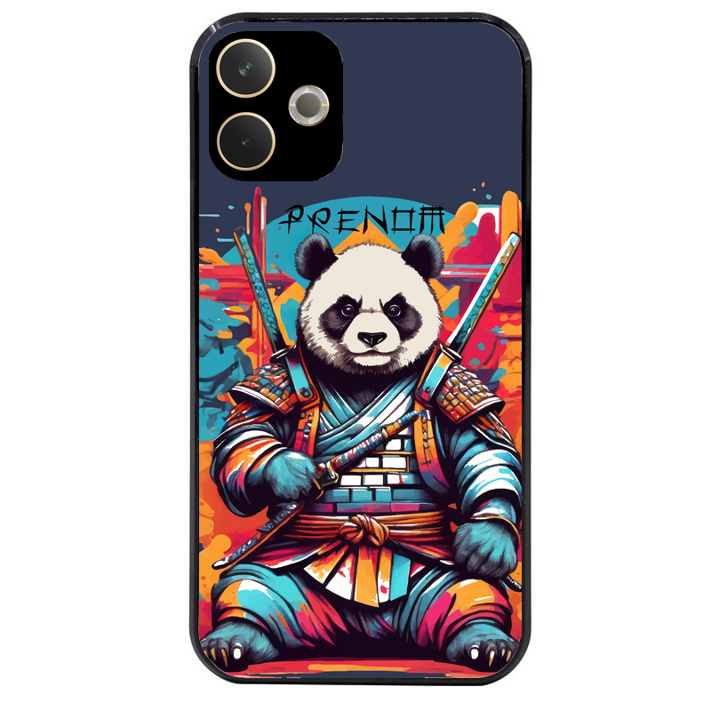 Coque noire taperso pour OPPO A5 PRO 4G et 5G avec motif panda katana personnalisee protection antichoc personnalisée