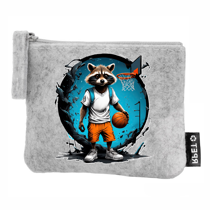 Porte monnaie personnalisé basket racoon en feutrine en feutrine