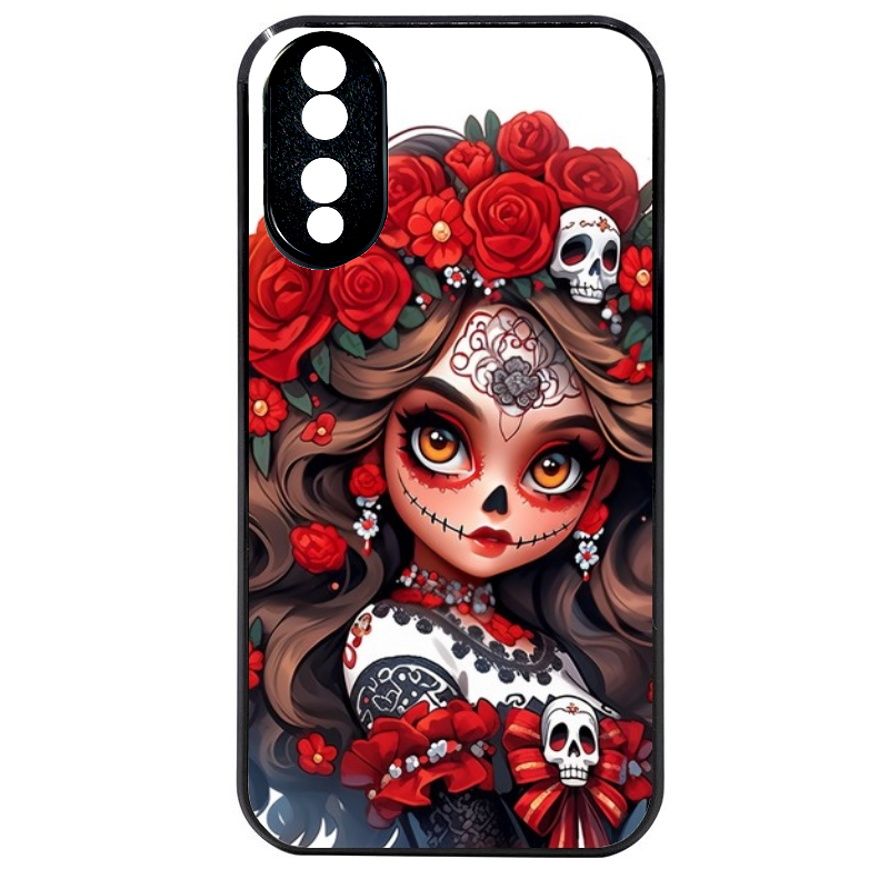 Coque noire taperso pour Honor 70 LITE 90 et LITE avec motif tete de mort calavera rouge protection antichoc personnalisée