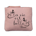 Porte monnaie personnalisé motif la vie est belle rose clair en feutrine en feutrine