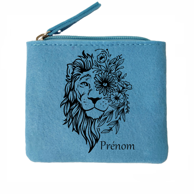 Porte monnaie personnalisé lion fleur en feutrine en feutrine
