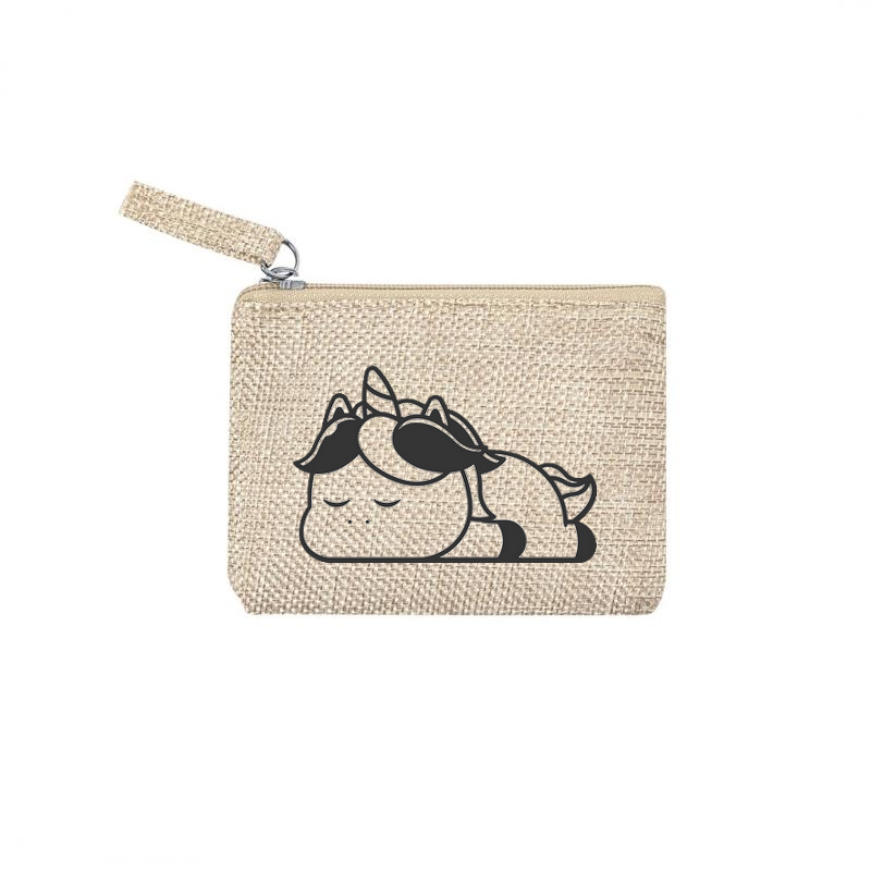 Pochette motif licorne paresseuse en toile et simili cuir