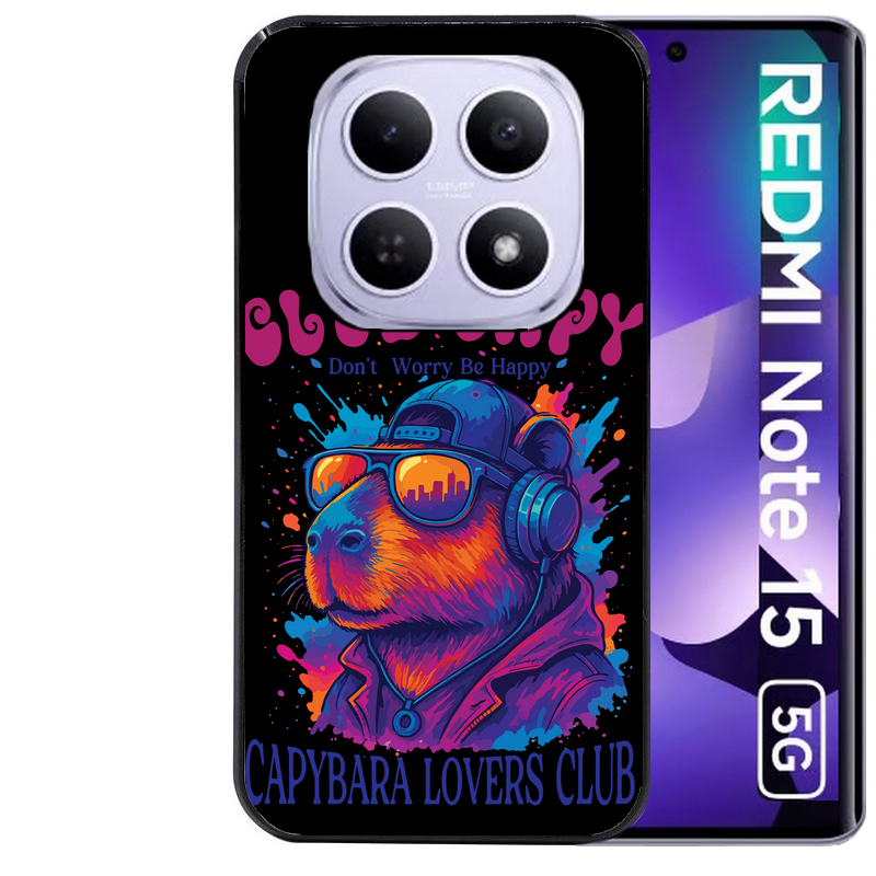 Coque noire taperso pour Redmi Note 15 et PRO PLUS 4G 5G avec motif capybara club protection antichoc personnalisée