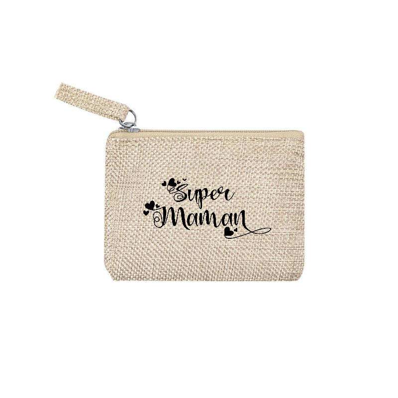 Pochette personnalisée motif super maman en toile et simili cuir personnalisée