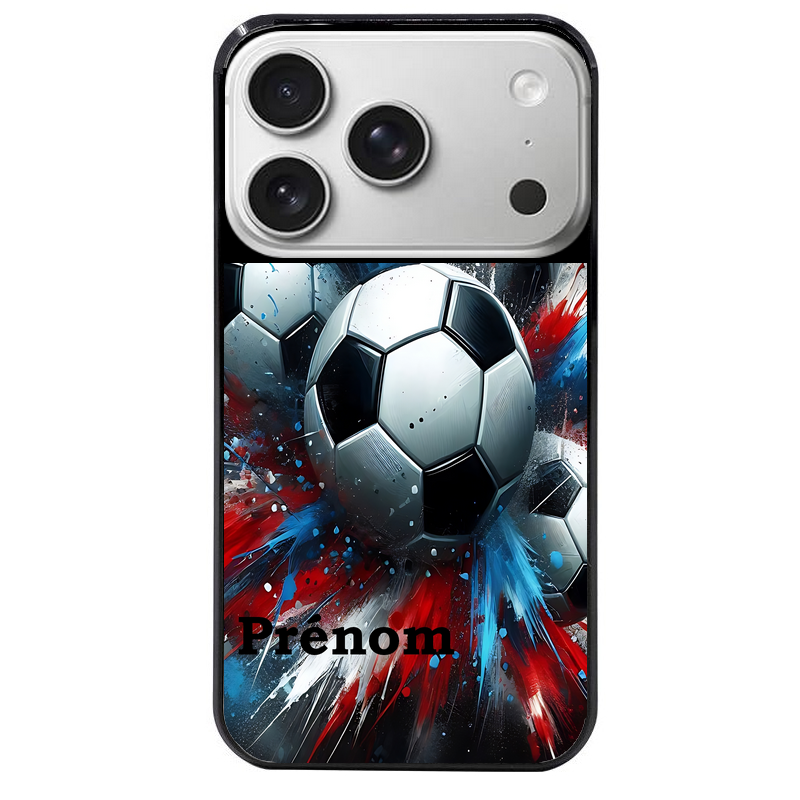 Coque noire taperso pour Iphone 17 17E AIR MAX PRO avec motif foot tricolore personnalisee protection antichoc personnalisée