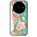 Coque noire taperso pour Redmi A3 avec motif marbre fleur turquoise protection antichoc personnalisée