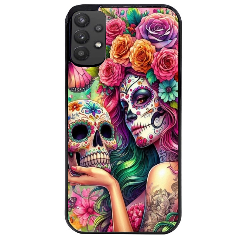 Coque noire taperso pour galaxy A22 A32 A52 A52S 4G 5G  avec motif tete de mort calavera skull protection antichoc personnalisée