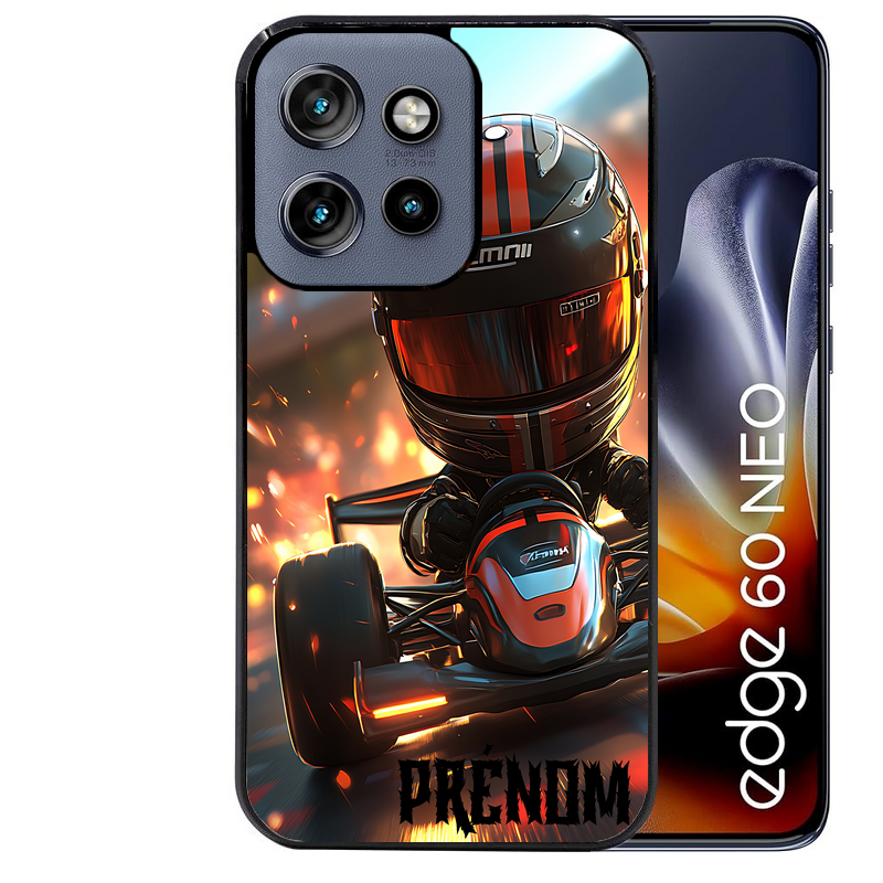 Coque noire taperso pour Moto Edge 60 et Neo Fusion Pro avec motif karting f1 personnalisee protection antichoc personnalisée