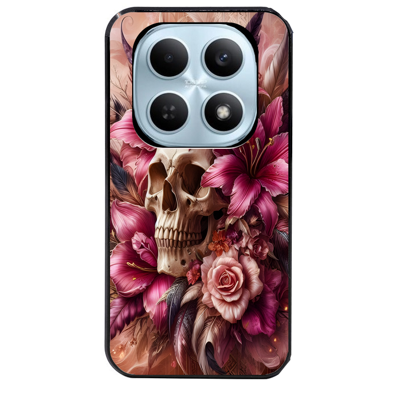 Coque noire taperso pour POCO M8 5G et PRO 5G avec motif tete de mort skull plume protection antichoc personnalisée