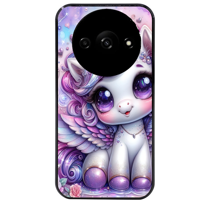Coque noire taperso pour Redmi A3 avec motif licorne violette protection antichoc personnalisée