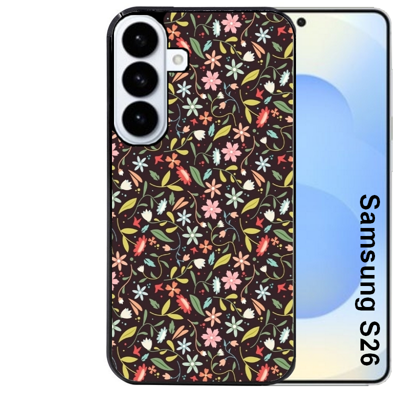 Coque noire taperso pour galaxy S26 et PLUS ULTRA FE avec motif petites feurs multicolores protection antichoc personnalisée