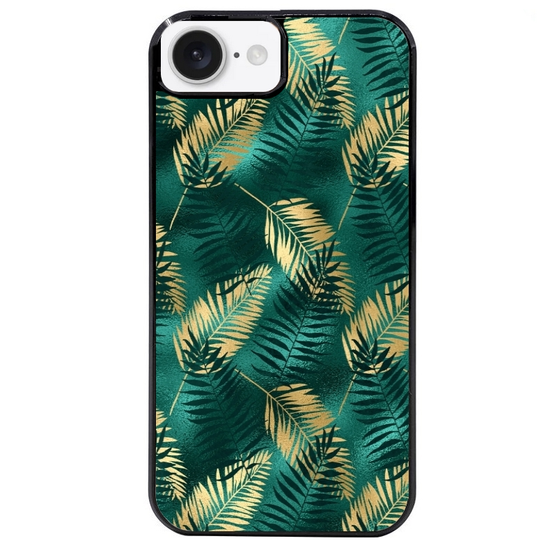 Coque noire taperso pour Iphone 16 16E PLUS MAX PRO avec motif palmier vert protection antichoc personnalisée