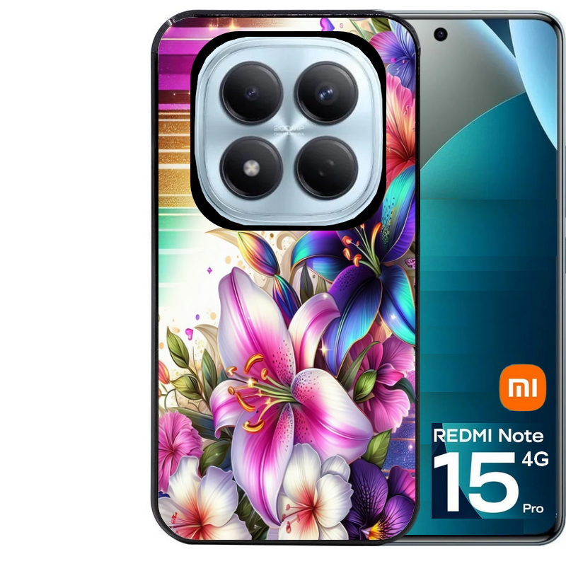 Coque noire taperso pour Redmi Note 15 et PRO PLUS 4G 5G avec motif fleur fluo protection antichoc personnalisée