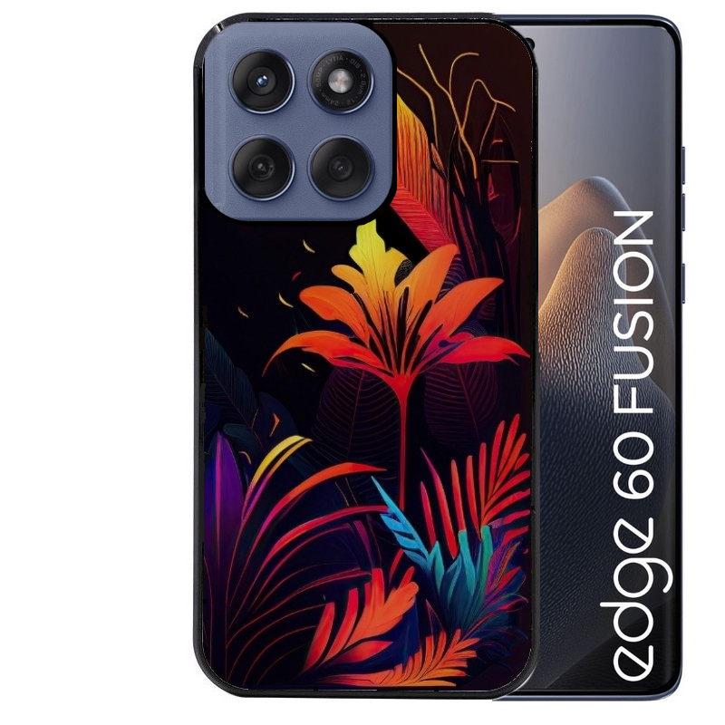 Coque noire taperso pour Moto Edge 60 et Neo Fusion Pro avec motif tropical jaune protection antichoc personnalisée