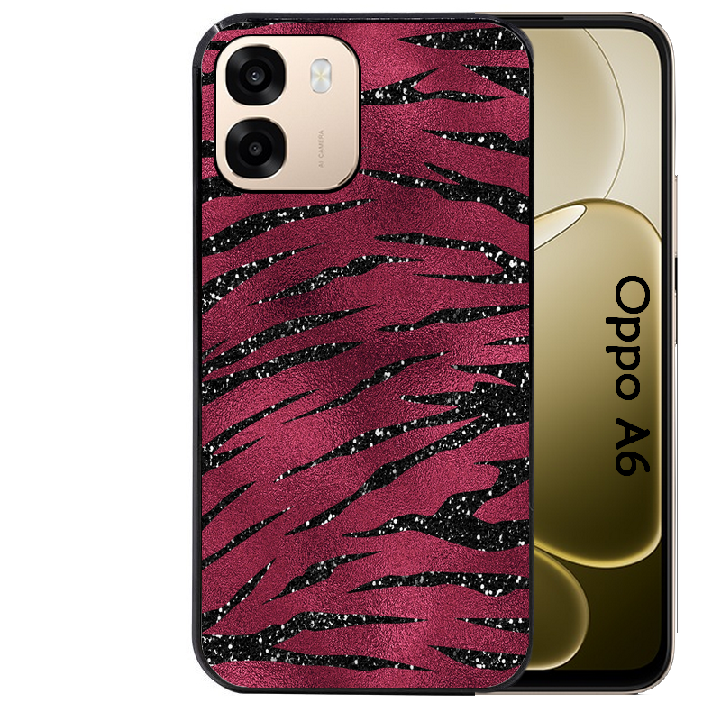 Coque noire taperso pour OPPO A6 A6X 4G et 5G avec motif zebre grenat protection antichoc personnalisée